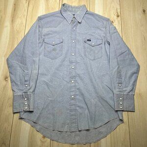 Wrangler Mens Light Blue Long Sleeve Regular Fir Button Up Shirt Size 16 1/2